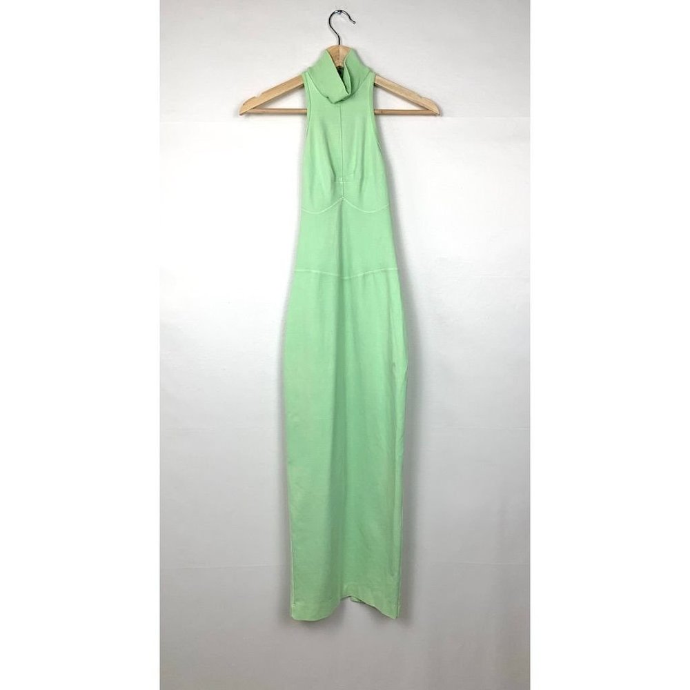 NWT Noam Martinique Bodycon Sleeveless Midi Turtleneck Dress Lime Green - Picture 4 of 12